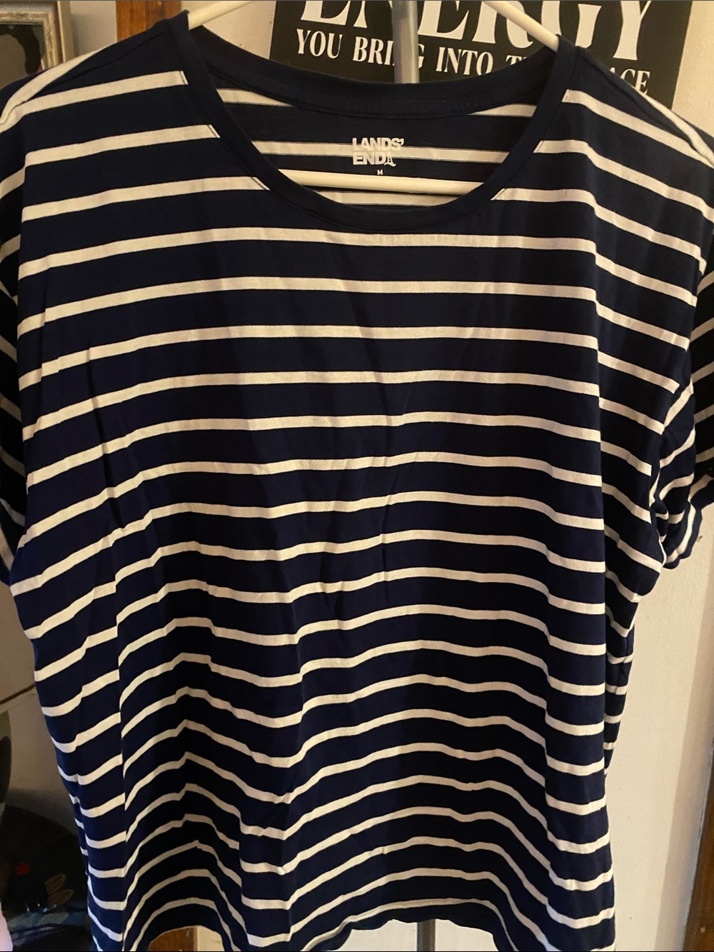Lands' End Navy and White Striped Short Sleeve Top